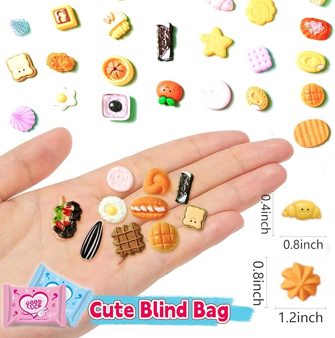50 Pack Mini Food Blind Bags for Kids - Small Dollhouse Accessories & Party Favors Set with Tiny Resin Food Toys, Perfect for Pretend Cooking Games, Miniature Kitchen Play & Collecting