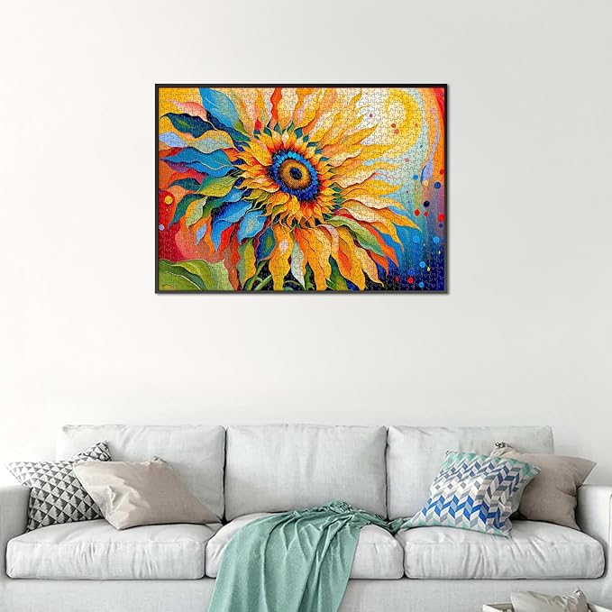 Rocorose Sunflower Jigsaw Puzzle for Adults 1000 Pieces, Colorful Gradient Flower Artwork Family Challenging Fun Activity Floral Puzzle Game Great Gift for Paint Lovers