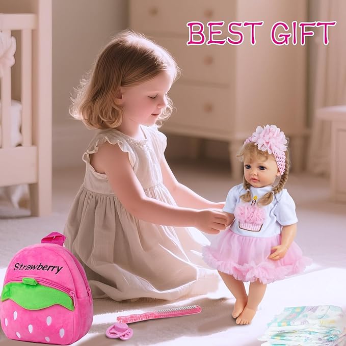 10 Pcs Reborn Baby Doll Clothes Pink Outfit Accessories Set for 20-22 Inch Reborn Doll Clothes Girl Newborn Baby Accessories with Backpack