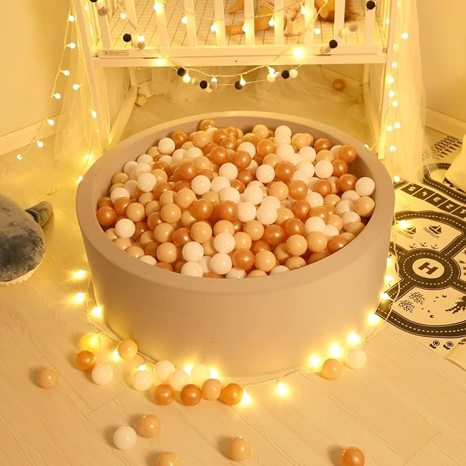 GOGOSO Ball Pit Balls for Toddler, Baby Plastic Playballs Kids Soft Pastel Pelotas Non-Toxic BPA-Free,Beige+Gold+White,100 Balls