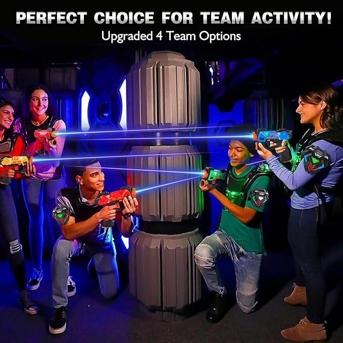 Laser Tag Guns Set of 4, Laser Tag for Boys Age 8-12 with 4 Infrared Vests & 4 Laser Guns, Multi Players Sports & Outdoor Play Toys, Outside Activity Backyard Games