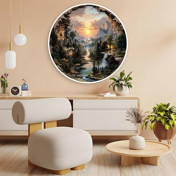 3D Visual Art Puzzles for Adults, 500 Piece Cave Waterfall Wilderness Jigsaw Puzzle for Adults, Nature Circular Puzzle 500 Pieces, Challenging Family Puzzle, 22 x 22 inches