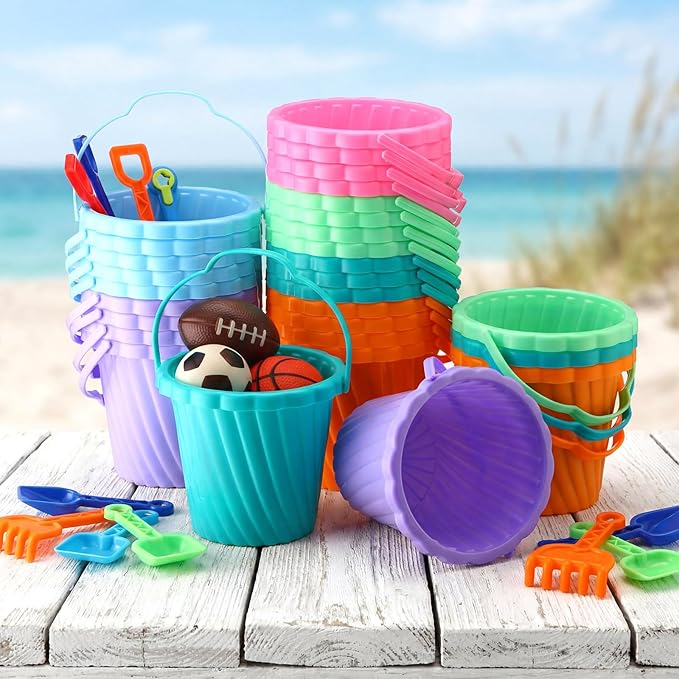 Jerify 30 Pieces Mini Plastic Beach Pail 6.3 Inch Plastic Small Bucket Small Sand Pail Building Beach and Sandbox Toys for Summer Practical Gift Party Favor and Prize (Pastel Style)