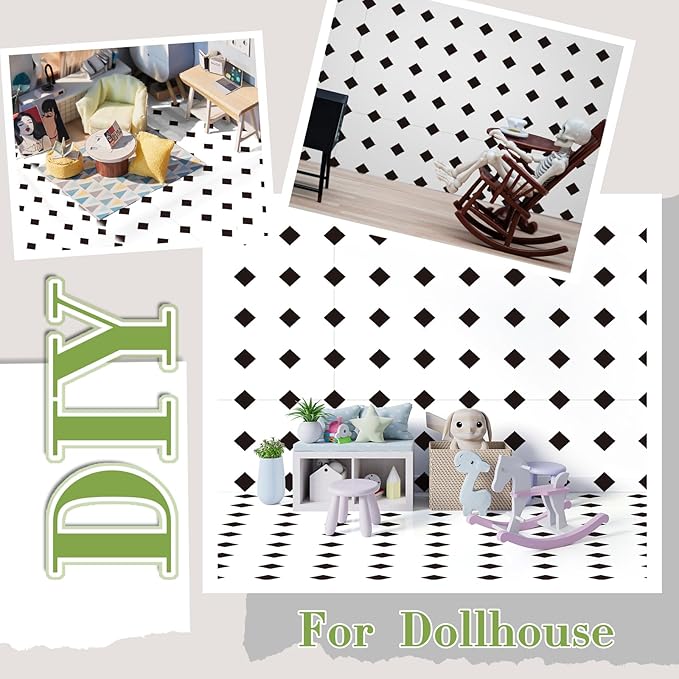 Flutesan 12 Pcs Miniature Dollhouse Wallpaper and Flooring Peel and Stick Mini DIY Self Adhesive Dollhouse Accessories 8.27 x 11.69 Inch (Diamond Shape)