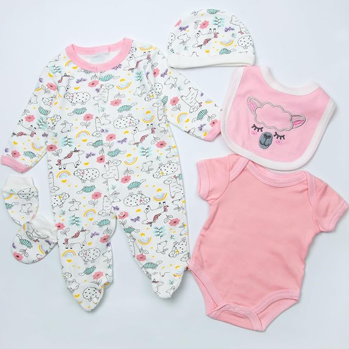 Reborn Baby Dolls Clothes Girl Pink Animal Theme Outfit Accessories 5 Pcs Set for 17-22 Inch Newborn Baby Girl Reborn Dolls Clothes