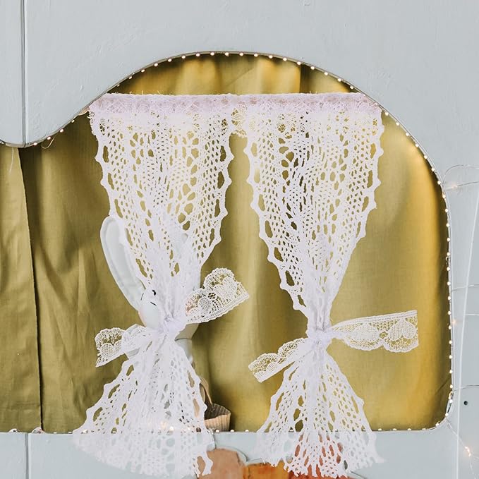 Kisangel 4pcs Dollhouse Miniature Lace Curtains, White Mini Curtains Tiny Doll House Window Shades for Miniature Dollhouse Furniture House Accessories