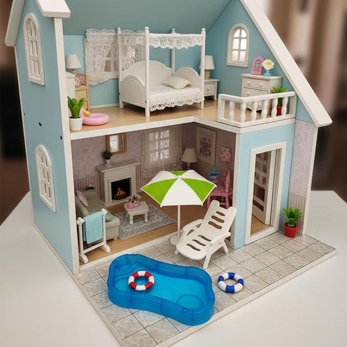 Dollhouse Furniture Accessories Set, Swimming Pool Mini House Furniture, Plastic Small Play House Accessories Toys Gift for Kids.