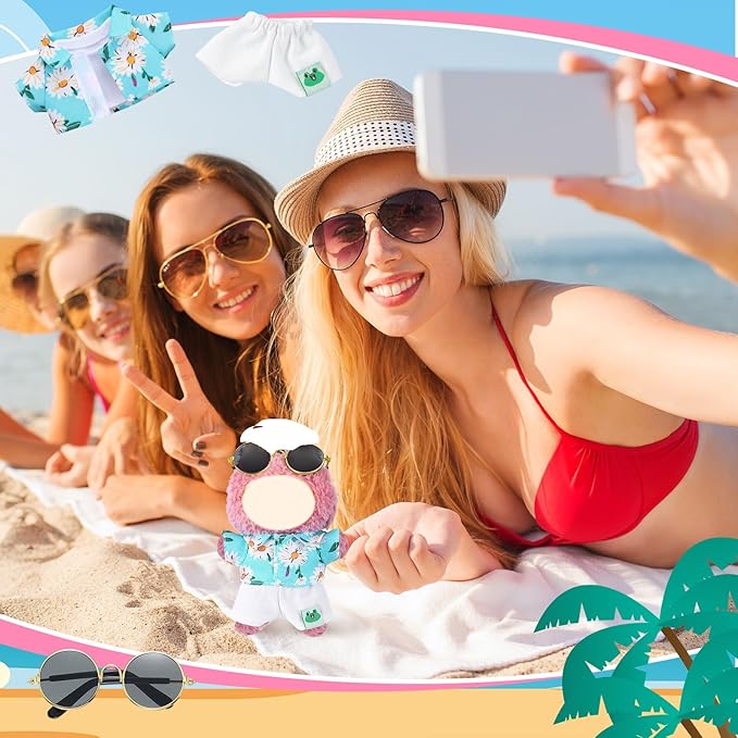 Simgoing 4 Pcs 17cm Dolls Hawaii Outfit Set Summer Floral Shirt Shorts White Vest and Mini Sunglasses Vacation Style Doll Clothes with Accessories Beach Apparel for 17cm Dolls(Summer Daisy Style)