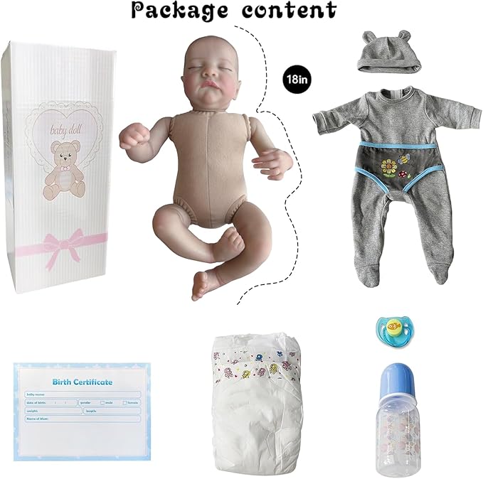 FOCKOF Realistic Reborn Baby Dolls Boy 17-Inch Realistic Baby Doll Soft Cloth Body Lifelike Babe Newborn Babe Dolls Accessories for 3+ Years Old (Blue)