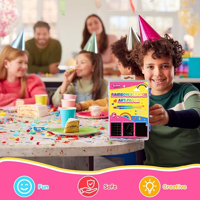 Funtopia 240 Sheets Rainbow Scratch Paper, Color Scratch Art for Kids Ages 4 5 6 7 8 9 10 Girls Boys, Art Crafts Party Favors Drawing Kits with Guide for School Classroom Travel Birthday Party Gifts