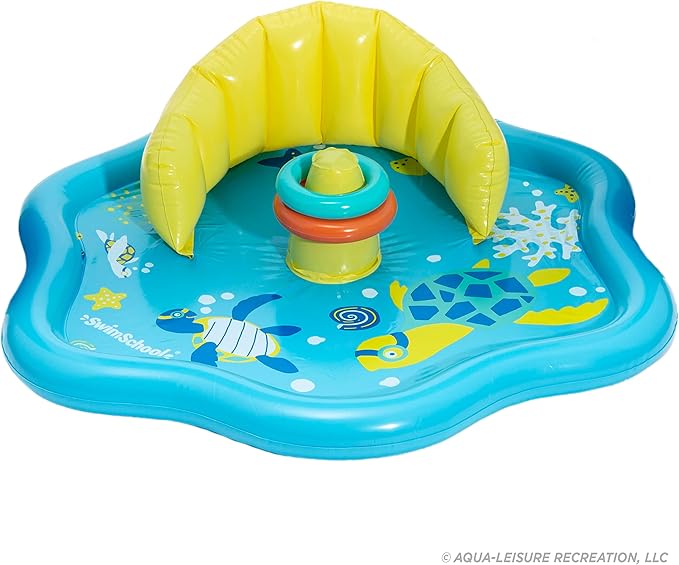 SwimSchool Infant Baby Pool Floats, Free Swimming, Super Buoyant – Ages 6-24 Months – Multiple Colors/Styles – Adjustable Canopies and Seats, Splash & Play Baby Floaties