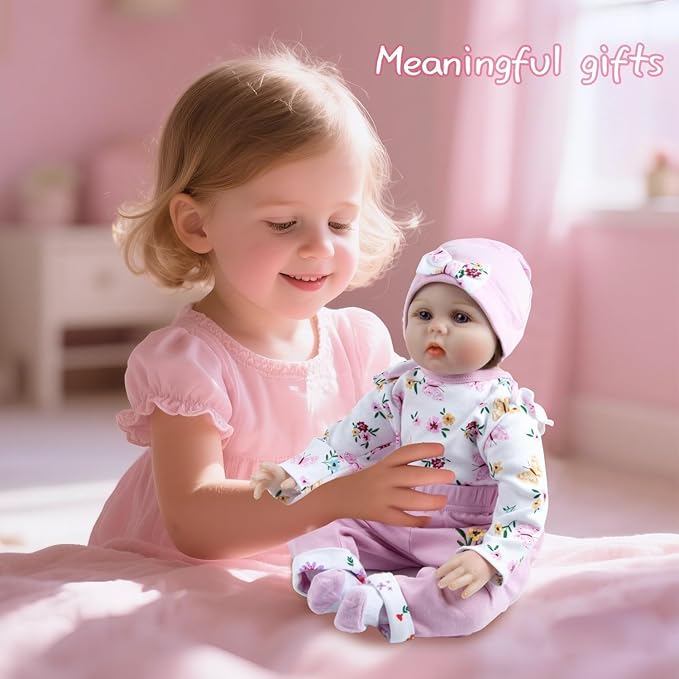 4 Pcs Reborn Baby Doll Clothes 20 Inch Girl Pink Outfit Accessories for 20-22 Inch Reborn Dolls Newborn Baby Flower Clothing Set
