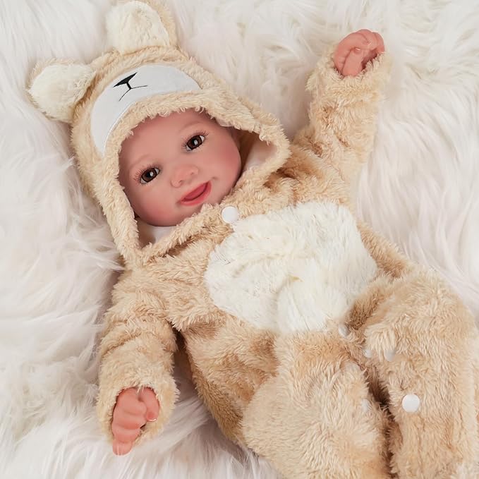 BABESIDE Reborn Baby Doll Clothes Set for 17-22 Inch Dolls Accessories, Cute Bear Baby Doll Clothes with Hat for Realistic Baby Dolls Girls & Boys, Khaki