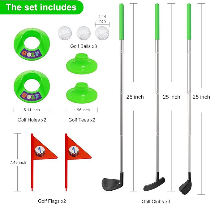 Kids Golf Clubs Set, Retractable Toy Golf Clubs for Toddlers,3 Clubs with Practice Balls, Putting Cups and Flag Poles,Mini Golf Set for Children Age 2 3 4 5 Years Old-Right Hand