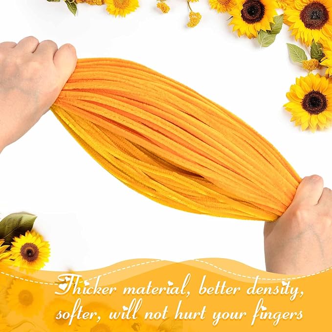 Peryiter 500 Pieces Pipe Cleaners Chenille Stems for Flowers Craft Supplies Bulk Fluffy Fuzzy Sticks for DIY Art Projects Creative Gift Wrapping Party Decorations(Sunflower Color,12 Inch)