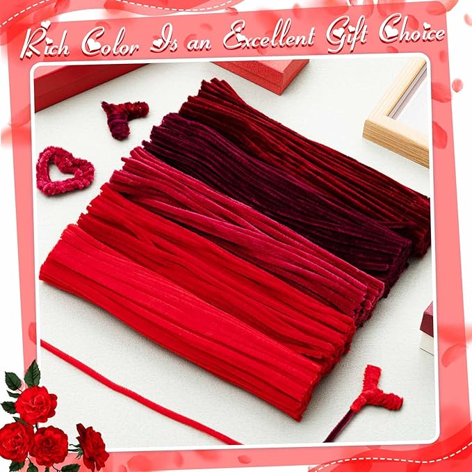 Peryiter 500 Pieces Pipe Cleaners Chenille Stems for Flowers Craft Supplies Bulk Fluffy Fuzzy Sticks for DIY Art Projects Creative Gift Wrapping Party Decorations(Red,12 Inch)