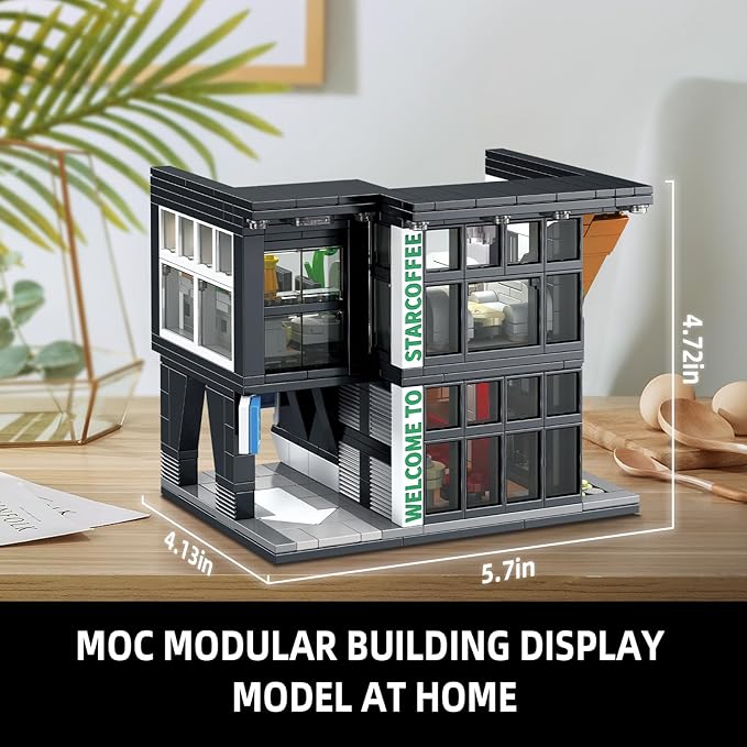 City Coffee House Architecture Building Blocks Set for Adults, Street View Modern Cafe Shop Building Construction Toy with Light, Christmas Birthday Gift for Kids Boys Girls 6-12 (581 PCS)