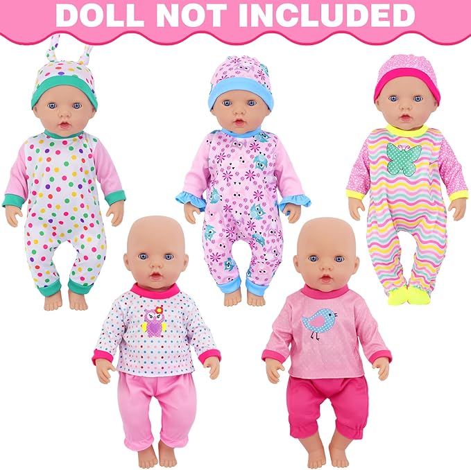 UNICORN ELEMENT 5 Sets Baby Doll Clothes for 14-18 Inch Dolls, 16 Inch Baby Doll Pjs Clothes Outfits and Accessories for New Born Dolls