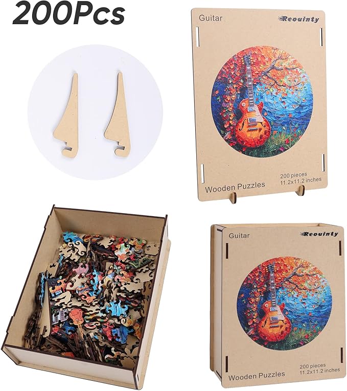 Reouinty Wooden Puzzles for Adults, Autumn Jigsaw Puzzle, Guitar Jigsaw Puzzles 200 Piece, Thanksgiving Garden Puzzle, Birthday Gifts for Adults 11.2 x 11.2 in