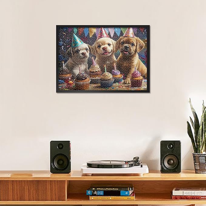 Jigsaw Puzzle 1000 Pieces for Adults, Three Adorable Puppies Adult Jigsaw Puzzles, Puppies Celebrating a Birthday Intellectual 1000 Piece Jigsaw Puzzle, Finished Size 19.5 x 27.5 Inch