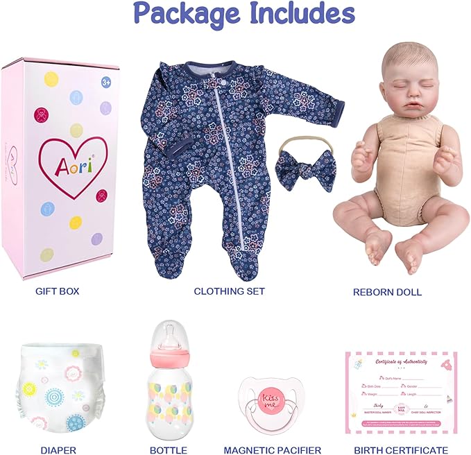 Aori 20 Inch Weighted Reborn Baby Doll - Hyper Realistic Lifelike Newborn Girl with Outfit, Collectible Soft Body Baby Doll for Girls Age 3 for Christmas/Birthday