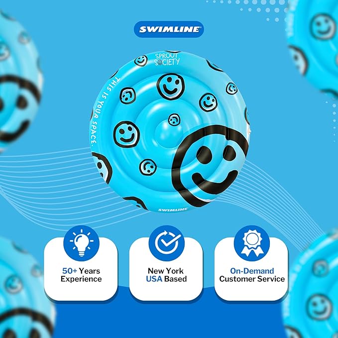 SWIMLINE Original 90510 Sprout Society Smiley Island Pool Float for Adults Kids 63 Inch Inflatable Floating Lounger Mat for Pool Lake Ocean | Mental Health Org Collaboration Float for A Good Cause