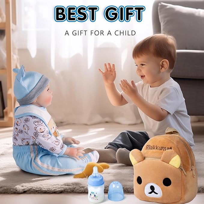 13Pcs Baby Doll Accessories Set, Reborn Baby Doll Clothes 17-22 Inch Boy Blue Outfits with Backpack + Diapers + Feeding Bottle, Babies Pretend Play Set