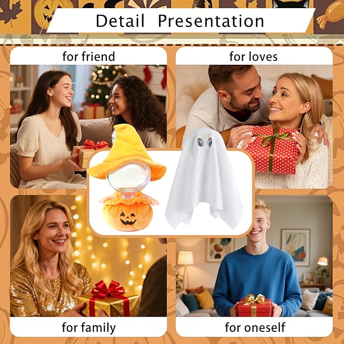 Halloween Clothes Set for 17cm Dolls,The Set Includes a Witch Hat, Pumpkin Overalls, a Ghost Costume,Luxury Chic Doll Clothing & Style Bundle-No Doll