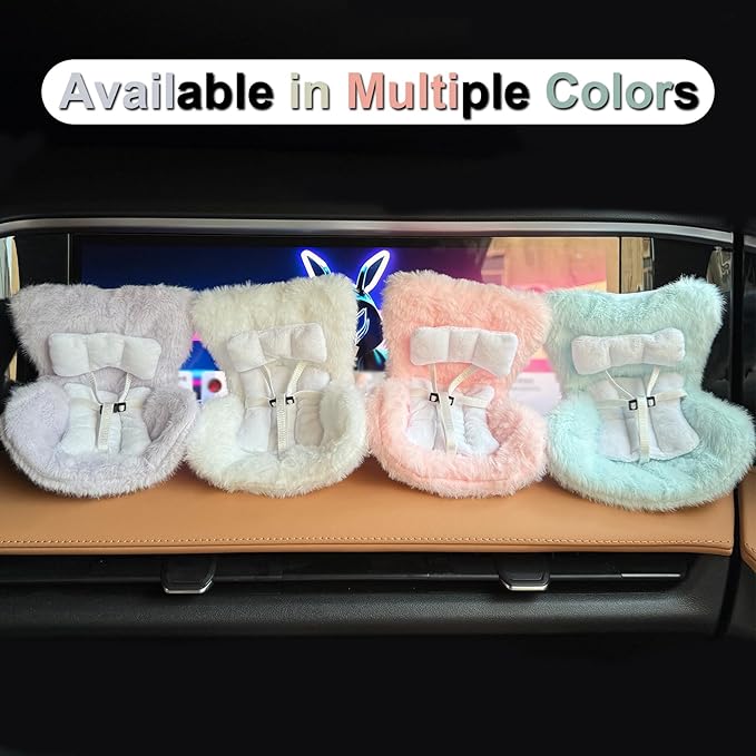 Car Seat for Dolls (10-17cm), Cute Doll Accessory with Soft Furry Cushion, Air Vent Clip & Desktop Stand, Display Sofa for Blind Box Fans & Collectors, Functional Car Ornament (Pink)