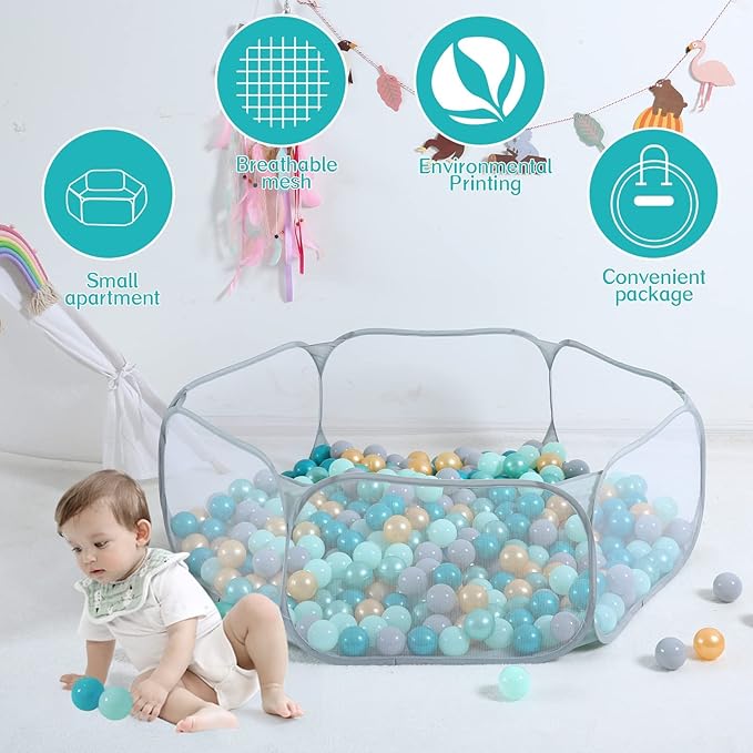 STARBOLO Gray Kids Ball Pit, Children Toy Ball Play Pool Foldable Play Tent for Kids Girls Boys Indoor and Outdoor, Balls Not Included.