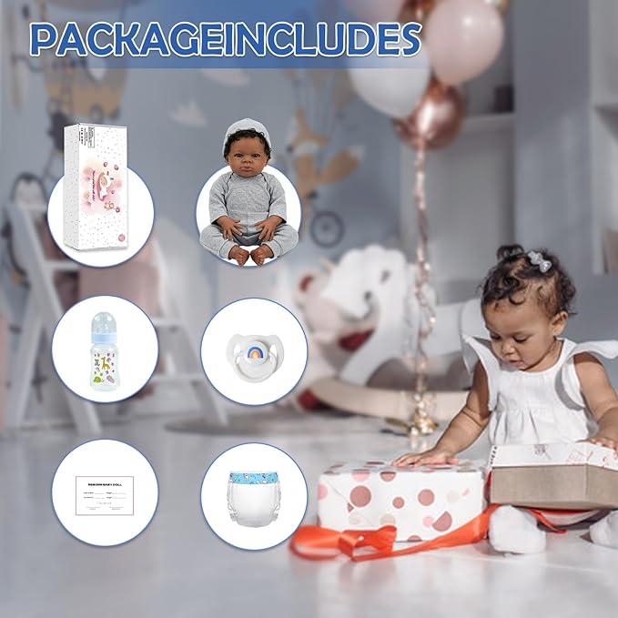 WOOROY Realistic Reborn Baby Dolls Black Boy, 20 Inch African American Newborn Boy Doll, Lifelike Weighted Soft Body, Christmas Birthday Gift for Kids Age 3 +