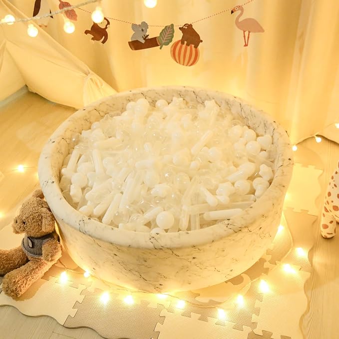 STARBOLO Ball Pit Balls for Toddlers - 500 Ball Pit Balls Crush Proof Plastic Toy Balls for Toddlers Ball Pits, Ball Pit Play Tent, Baby Pool Water Toys,500pcs(White, Clear)
