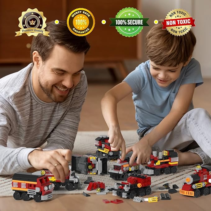 8-in-2 Transforming Building Blocks Set - 766 Pieces STEM Educational Toy, Robot & Train Models Compatible with Major Brands, Creative Gift for Kids Ages 6-14