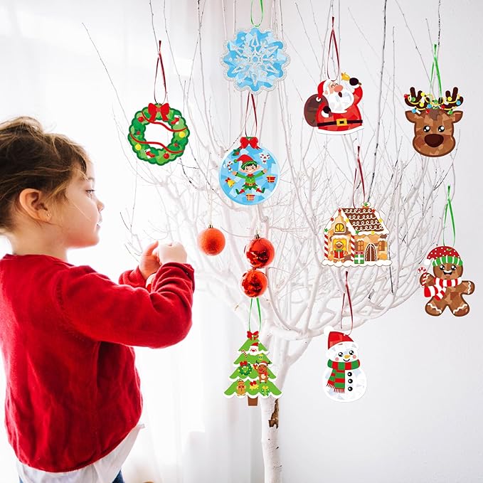 Renbuzhu 36PCS Christmas Crafts Bulk: Xmas Paper Suncatchers DIY Kit for Winter Holiday Activities Decorations, Window Stained Glass Effect Art Ornaments