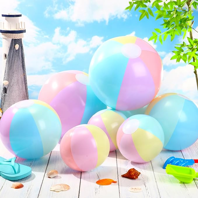 18 Pcs 24 16 12 Inch Inflatable Beach Balls Bulk Pastel Color Jumbo Big Macaron Beach Balls Summer Swimming Party Favor for Water Games Disco Party Outdoor Sport