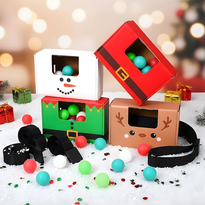 4 Sets Christmas Swing Shaking Balls Game Set Christmas Novelty Twerk Game 40 Balls, Ribbon, Cardboard Boxes Fun Xmas Party Games for Family Large Group Winter Holiday Party Indoor Outdoor