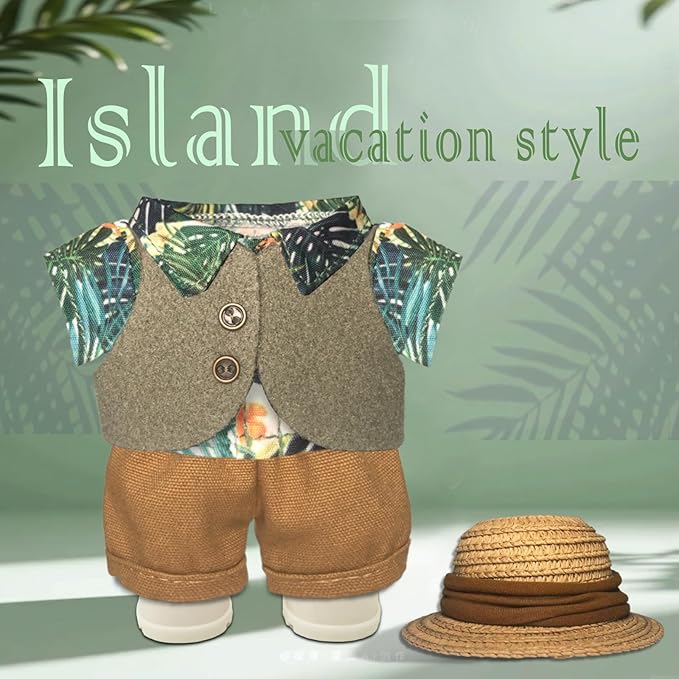 Clothes for 6.7inch /17cm Dolls (Without Dolls),Sets and Accessories,5pc Set๏ผStraw hat+Shirt+Pants+Shoes+Vest,Suitable for Collectors and As Gifts.(Vacation-Green)