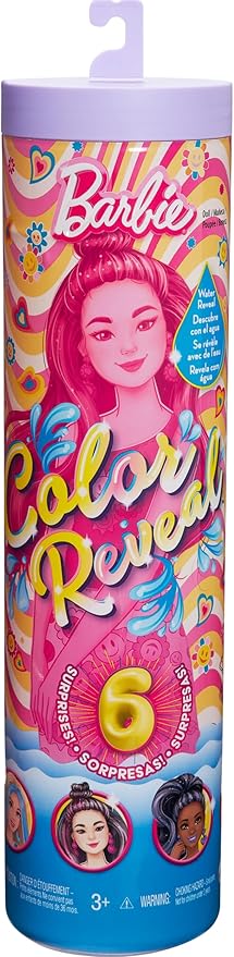 Barbie Color Reveal Doll & Accessories with 6 Unboxing Surprises, Rainbow-Inspired Series with Color-Change Bodice, 1960s Theme