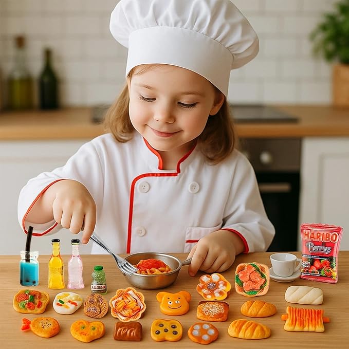 HKLMRO 150Pcs Miniature Food Drink Bottles Adults Dollhouse Soda Pop Cans Pretend Play Kitchen Cooking Game Party Accessories Toys Hamburger Cake Ice Cream Pizza Bread Tableware Doll House Landscape