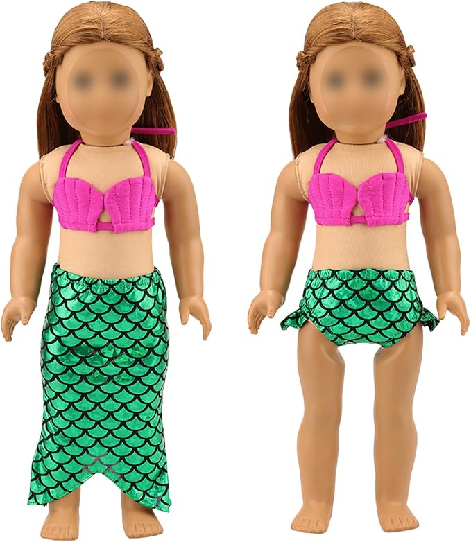 Barwa 18 Inch Doll Clothes Accessories 3 Sets Princess Mermaid Tail Outfits Dress Swimsuit Bikini Tops Underwear Swimwear for 18 Inch Dolls