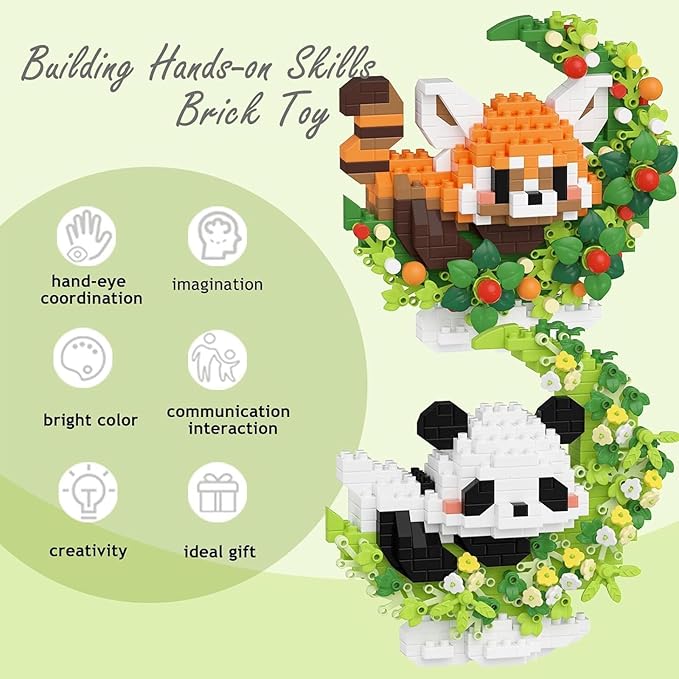 Red Panda 2 Pack Mini Block Building Animals, Toy Red Panda Lying on The Moon, Home Decor Micro Building Set for Adult, Desk Ornaments Home Decor, Small Gift for Birthday