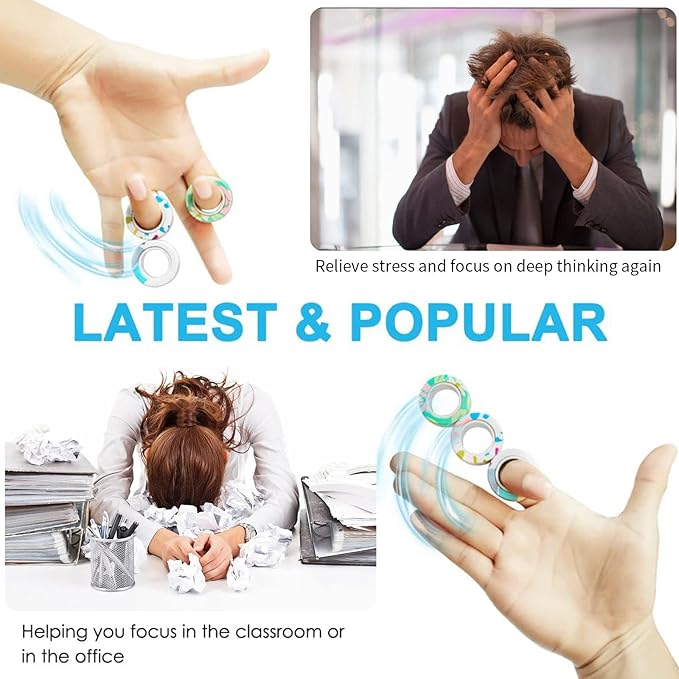 36Pcs Magnetic Rings Fidget Toys Spinner Set Easter Basket Stuffers for Kids Party Favors,Finger Magnet Rings Endless Hours of Fun ADHD Stress Relief Fidget Spinners for Birthday Adults