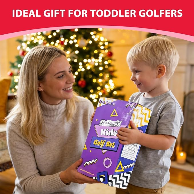 Nattork Toddler Golf Set with Putting Mat for Boys Girls Aged 1 2 3 Years Old, Upgraded Kids Golf Cart with 4 Clubs & 12 Balls, Outdoor Indoor Sports Toy Birthday Gift, Blue