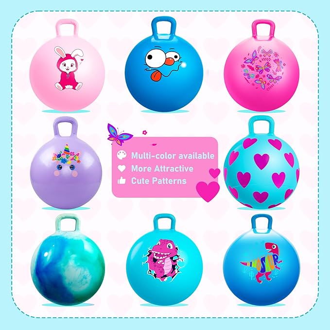 EVERICH TOY Hopper Ball,15In Sit On Bouncy Ball with Handle, Pink Heart Girls Toys - Fun Indoor Active Play, Inflatable Balance Toys for Girls Boys Birthday Gifts 3 4 5 6 Years Old