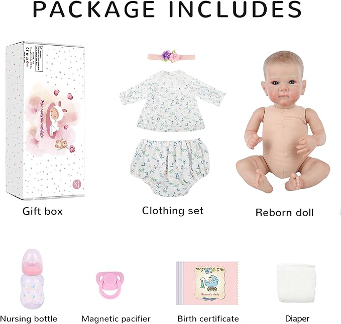 WOOROY Realistic Reborn Baby Dolls, 18 Inch Lifelike Newborn Baby Girl Doll with Soft Body, Real Life Baby Dolls with Accessories Gift Toys for Kids Age 3+