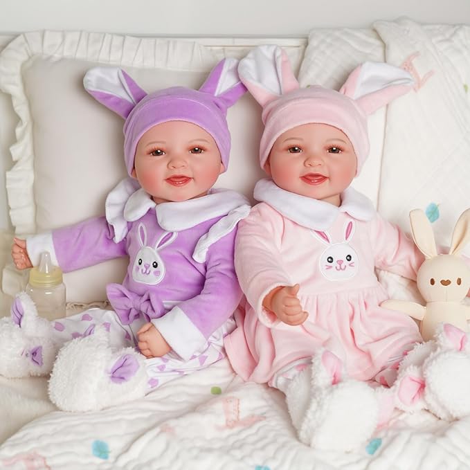 BABESIDE Baby Dolls Twins - 17'' Cute Soft Body Realistic Newborn Twin Dolls Real Life Baby Girl and Boy with Accessories 3+ Year Old Kids Gifts, Pretend Play, Collection