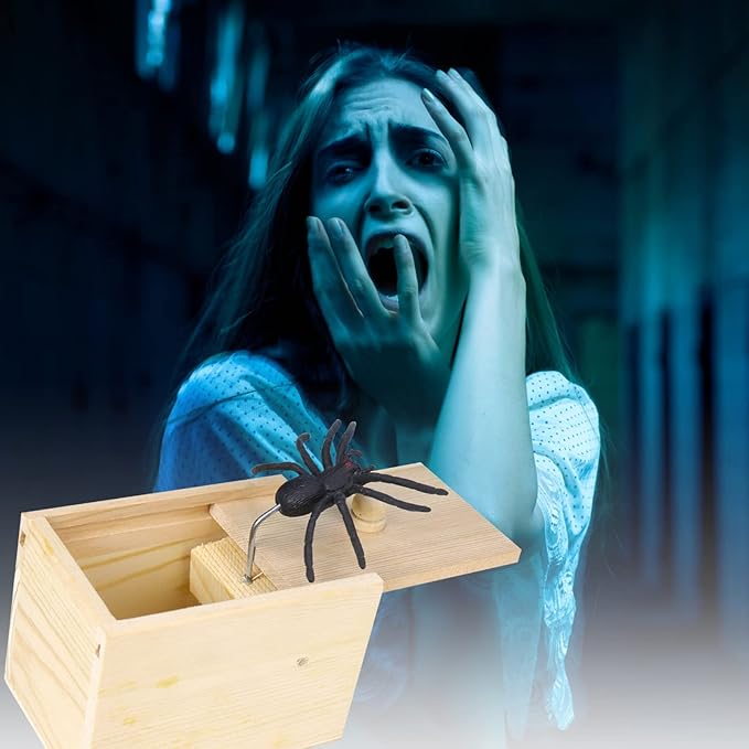 Motiloo Original Spider Prank Box,Handdmade Wooden Pop Out Rubber Spider Scare Box Joke Toys Prank for Kids & Adults Prank Gift Halloween