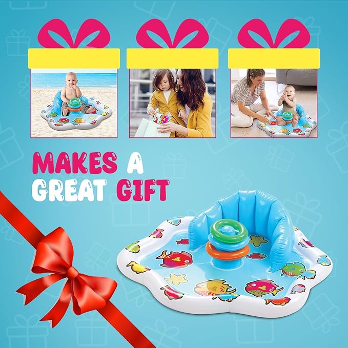 Bundaloo Baby Splash Pad with Inflatable Backrest and Stackable Ring Toys β Sensory Water Play Mat for Infants and Toddlers β Summer Outdoor Fun