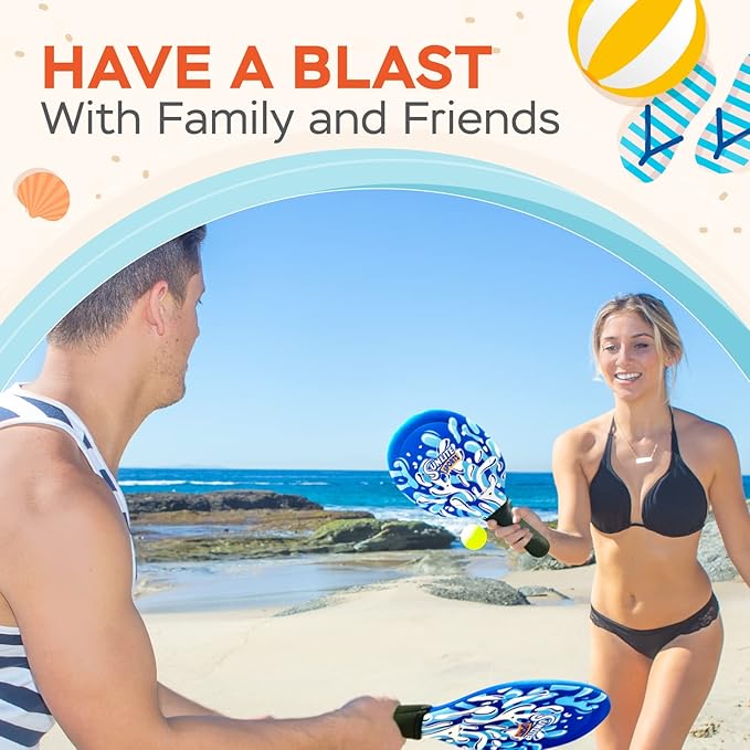 Sunlite Sports Beach Paddle Game Set, 2 Paddles and 2 2 Balls, Perfect for Backyard Fun or Outdoor or Beach or Lawn., Blue