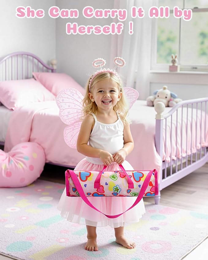 BABESIDE Baby Doll Crib for 18" Reborn Dolls,Baby Doll Bed with Storage Bag, Reborn Babydolls Accessories for Age 3+,Doll Crib Playpen for Kids Age 3+,Pink